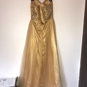 Gold prom gown with corset back